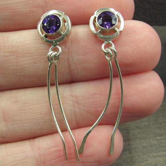 Jewelry - Sterling Silver Round Amethyst Unique Earrings